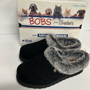 Skechers Bobs Women's Keepsakes Ice Angel Slippers Black WIDE Size 8 NIB